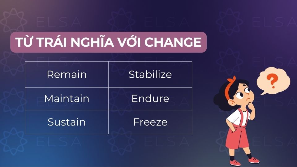 Từ đồng nghĩa với change Từ trái nghĩa với change