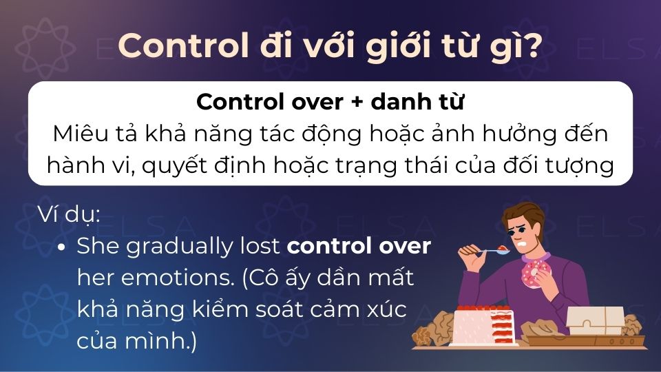 Control + over miêu tả khả năng tác động hoặc ảnh hưởng đến hành vi, quyết định