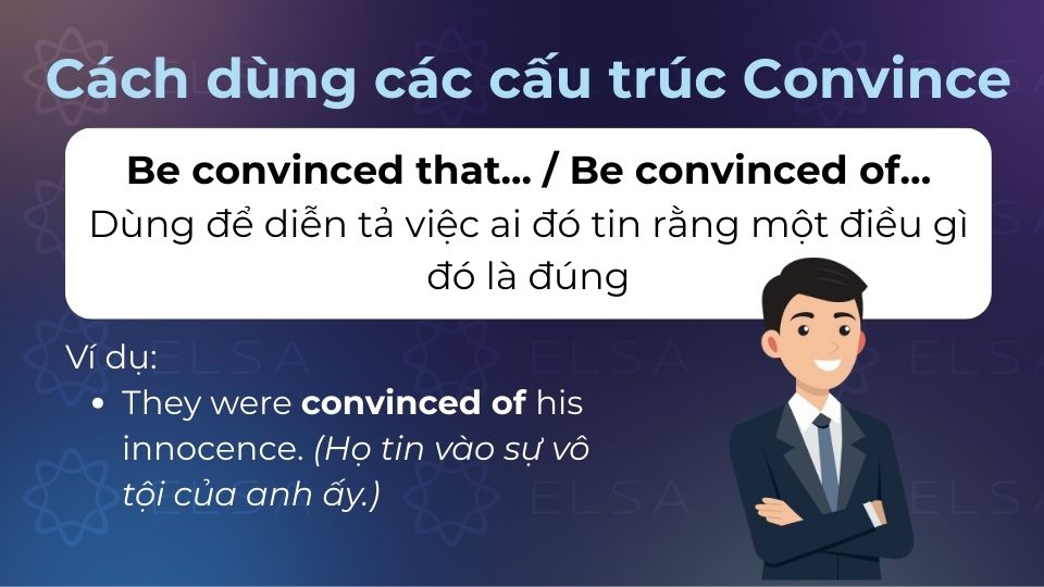Be convinced that… / Be convinced of… cũng thường được sử dụng trong văn viết Be convinced that… / Be convinced of… cũng thường được sử dụng trong văn viết