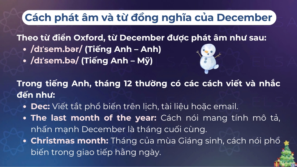Cách phát âm và từ đồng nghĩa của December 
