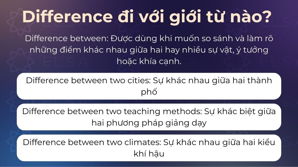 Difference between dùng khi muốn so sánh và làm rõ những điểm khác nhau giữa hai hay nhiều sự vật…