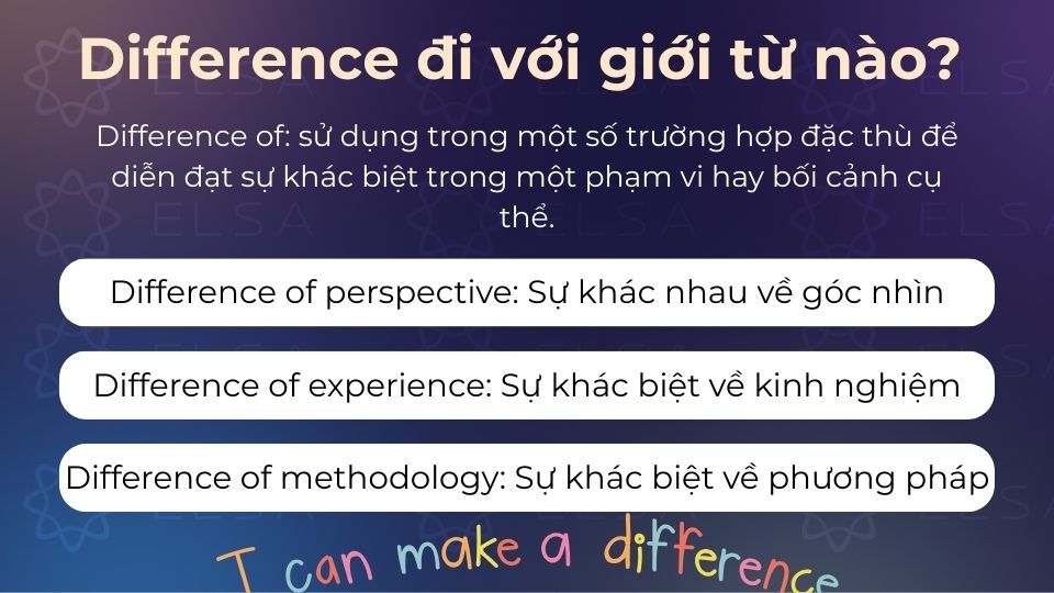 Difference of thường được sử dụng trong một số trường hợp đặc thù để diễn đạt sự khác biệt