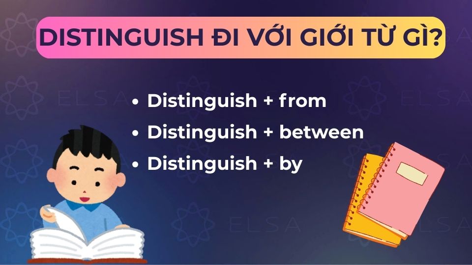Động từ distinguish có thể đi kèm nhiều giới từ
