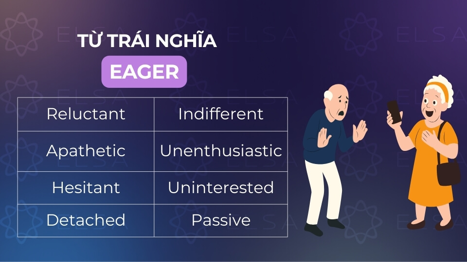 Các từ trái nghĩa với eager phổ biến