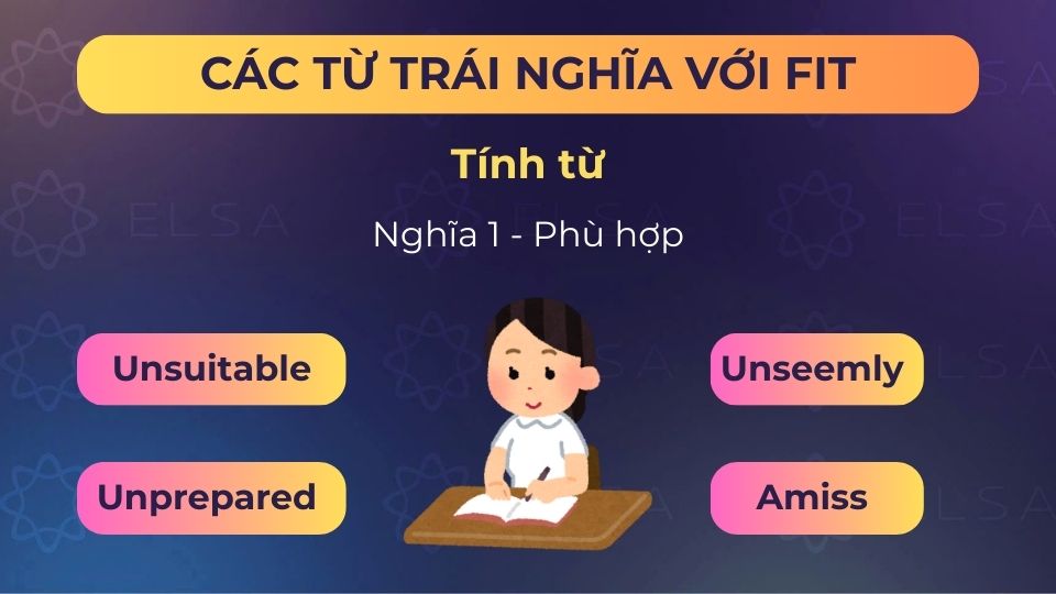 Một số từ trái nghĩa với fit (tính từ) nghĩa phù hợp