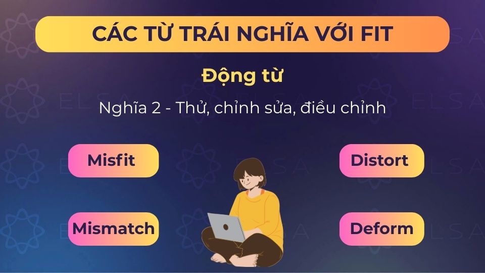 Một số từ trái nghĩa với fit (động từ) nghĩa thử, chỉnh sửa, điều chỉnh