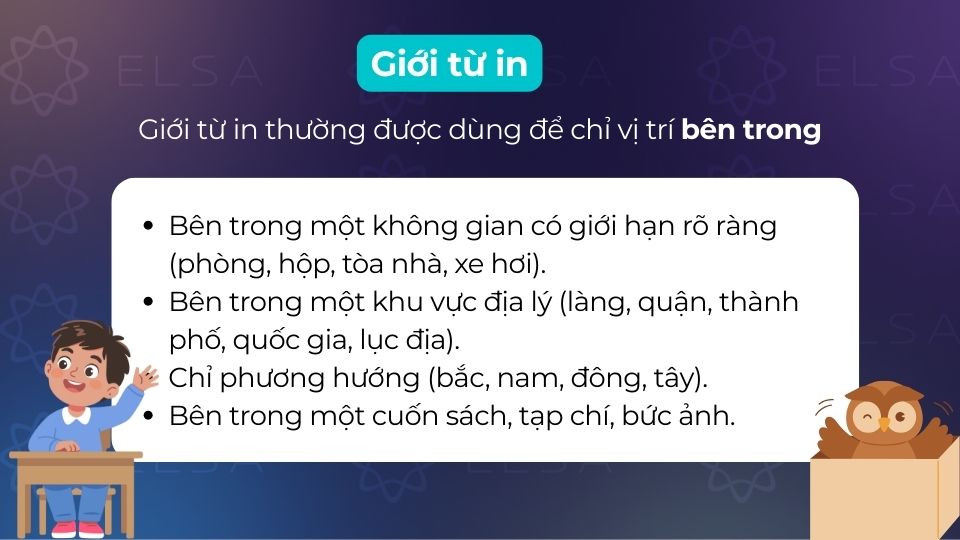 Cách sử dụng giới từ chỉ nơi chốn in