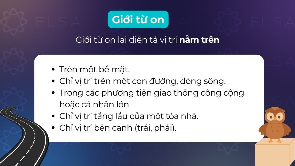 Cách sử dụng giới từ chỉ nơi chốn phổ biến on