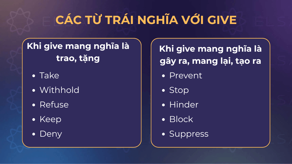 Các từ trái nghĩa với give