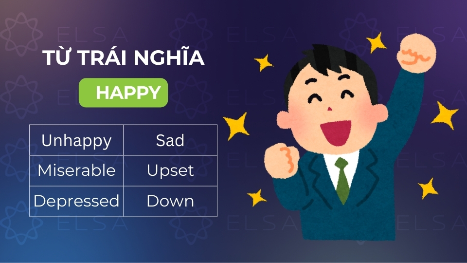 Tổng hợp các từ trái nghĩa của happy