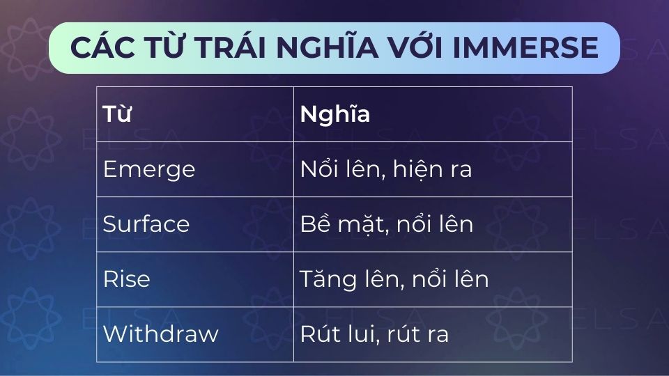 Một số từ trái nghĩa với immerse