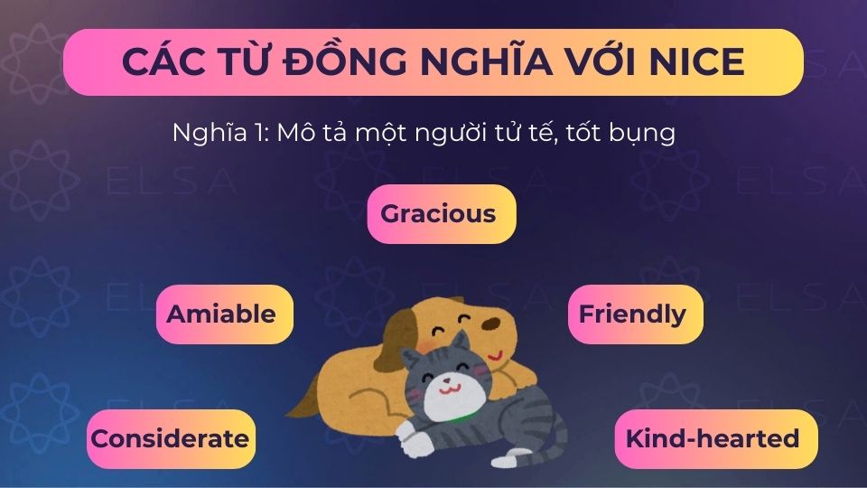 Từ đồng nghĩa nice chỉ sự tử tế