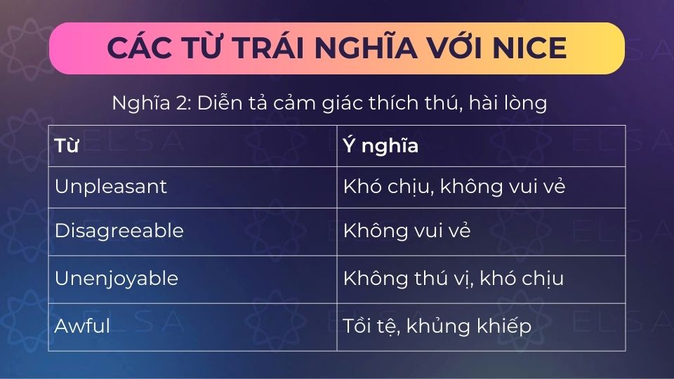 Từ trái nghĩa nice chỉ cảm giác thích thú