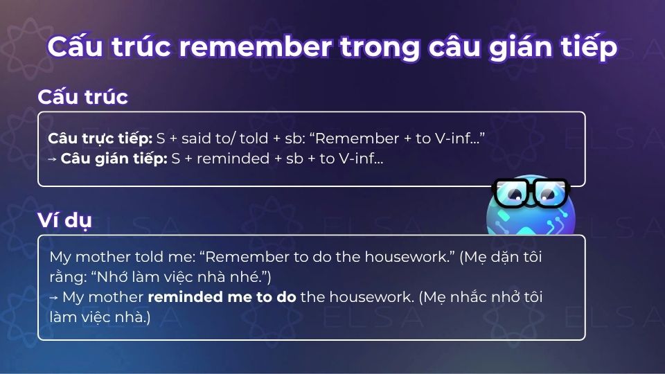 Cấu trúc remember trong câu gián tiếp