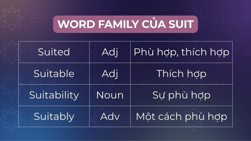 Các word family với suit phổ biến Các word family với suit phổ biến