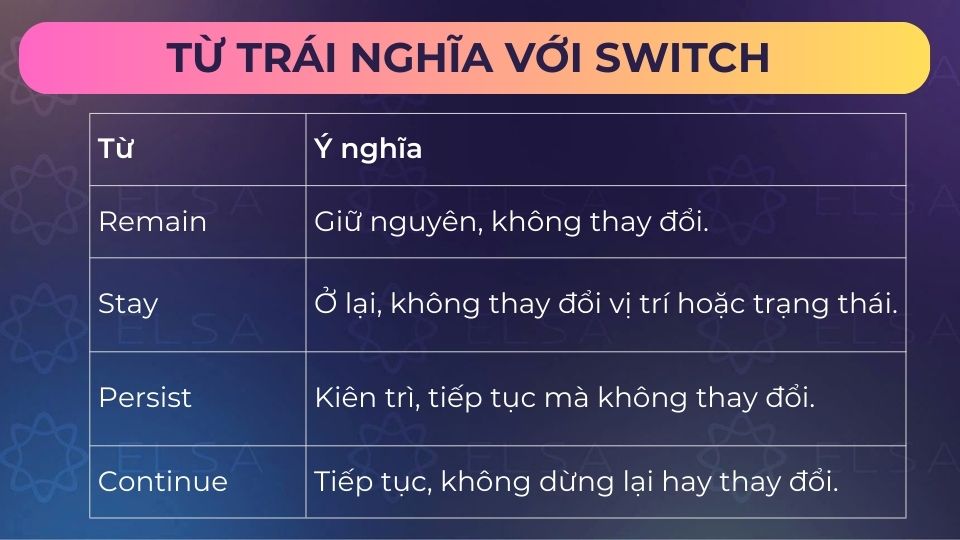 Một số từ trái nghĩa với switch