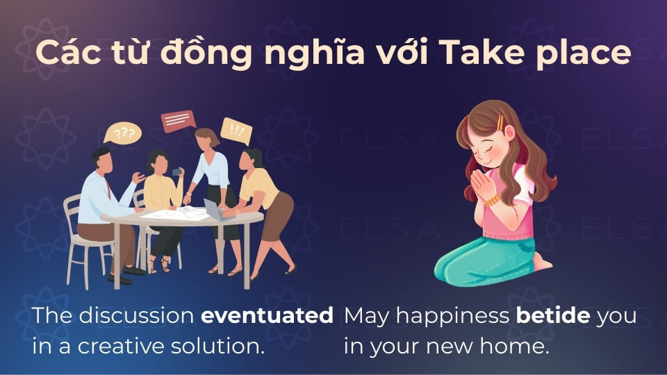 Các từ đồng nghĩa với Take place Các từ đồng nghĩa với Take place