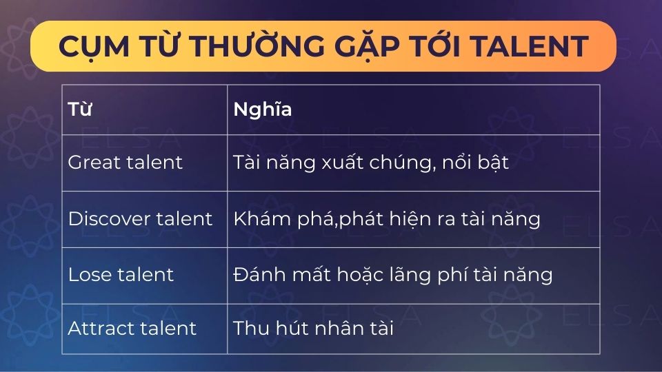 Một số cụm từ thường gặp tới talent