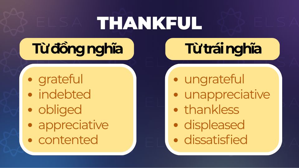 Các từ đồng nghĩa, trái nghĩa với Thankful