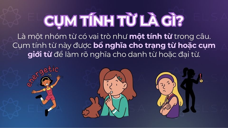 Cụm tính từ là một nhóm từ có vai trò như một tính từ (Adj) trong câu