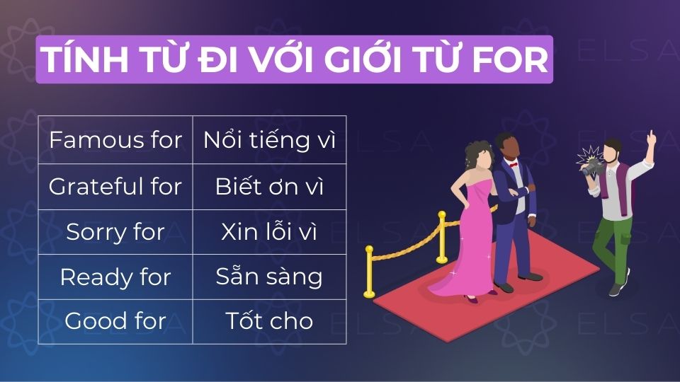 Các cụm tính từ đi với giới từ for thông dụng