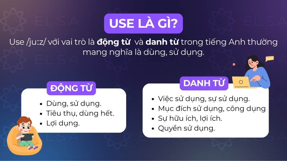 Use là từ vựng thông dụng trong tiếng Anh thường mang nghĩa dùng, sử dụng Định nghĩa Use là gì trong tiếng Anh