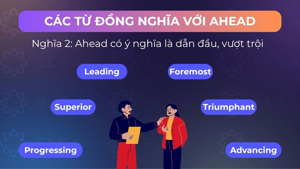 Một số từ đồng nghĩa với ahead mang nghĩa dẫn đầu