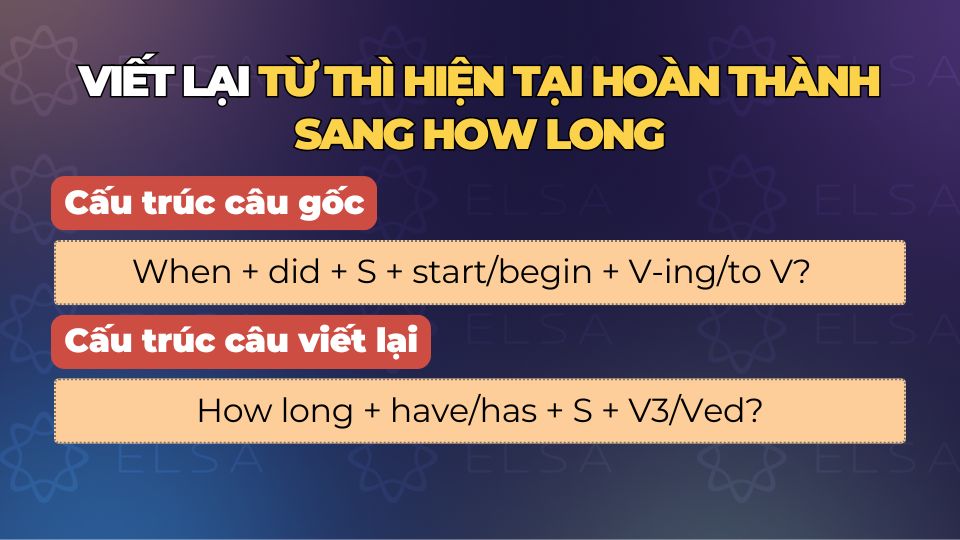 Viết lại câu thì hiện tại hoàn thành với How long