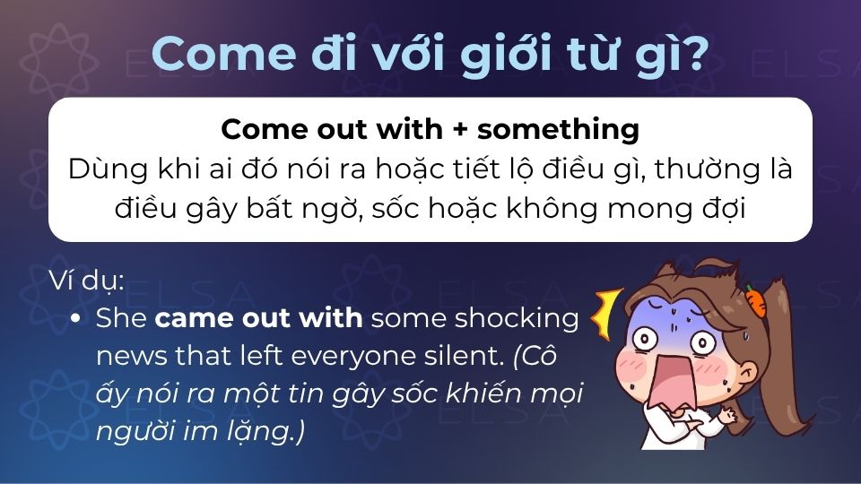 Come out with + something thường được sử dụng khi nói ra một điều gây bất ngờ
