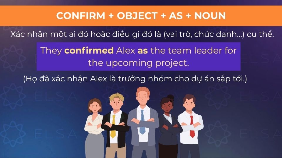 Câu ví dụ cấu trúc Confirm + object + as + noun