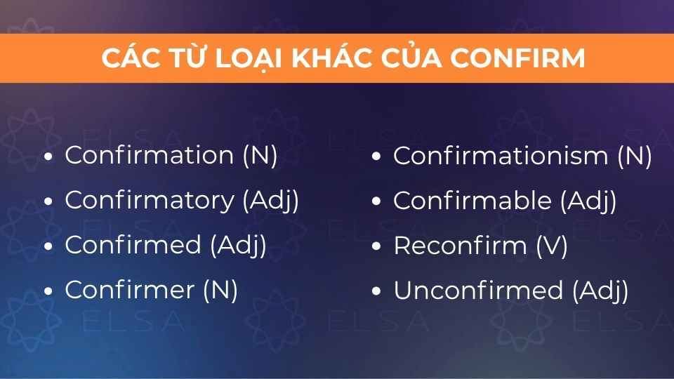 Một số từ loại khác của confirm