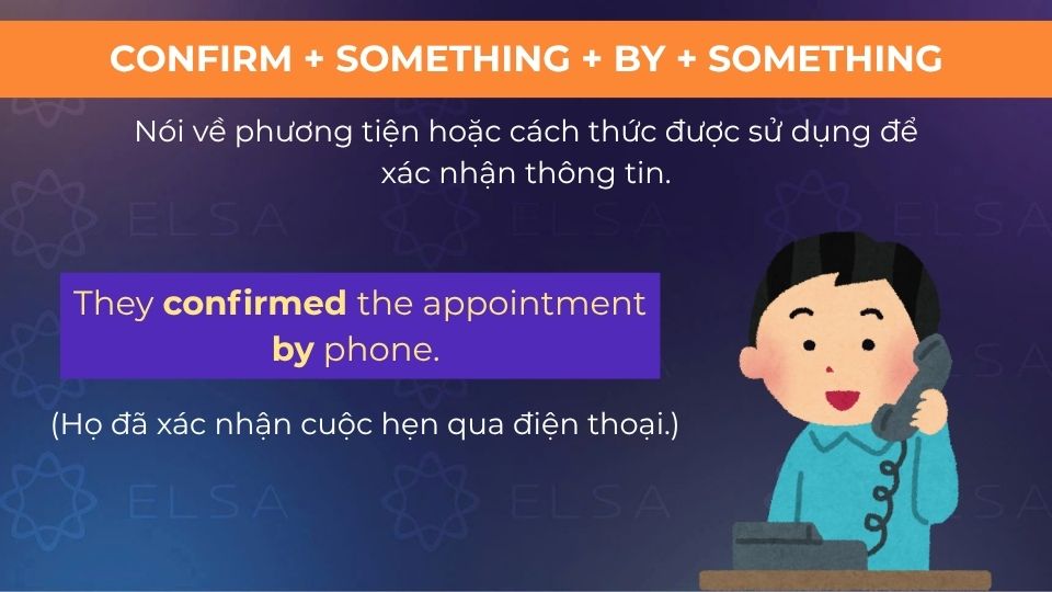 Câu ví dụ confirm + by