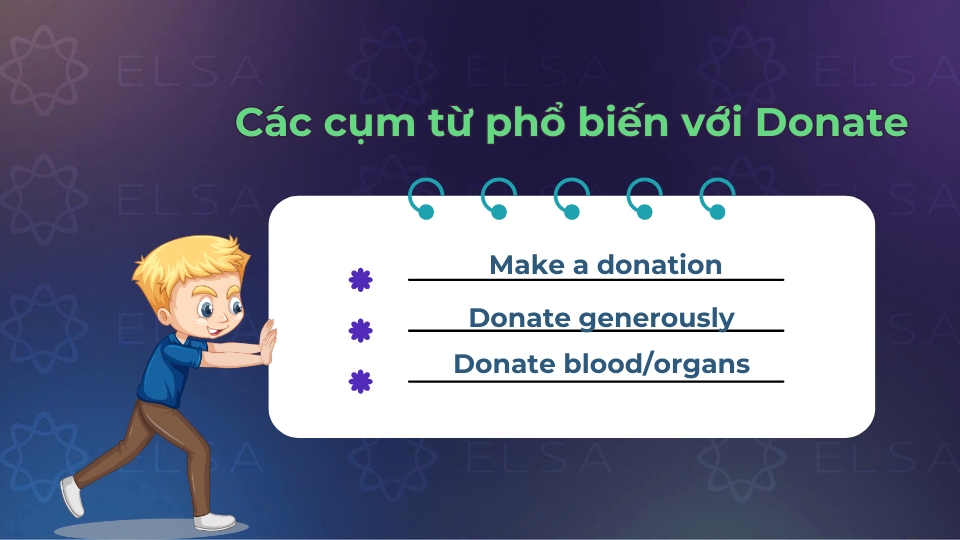 Một số cụm từ phổ biến đi cùng với donate Một số cụm từ phổ biến đi cùng với donate