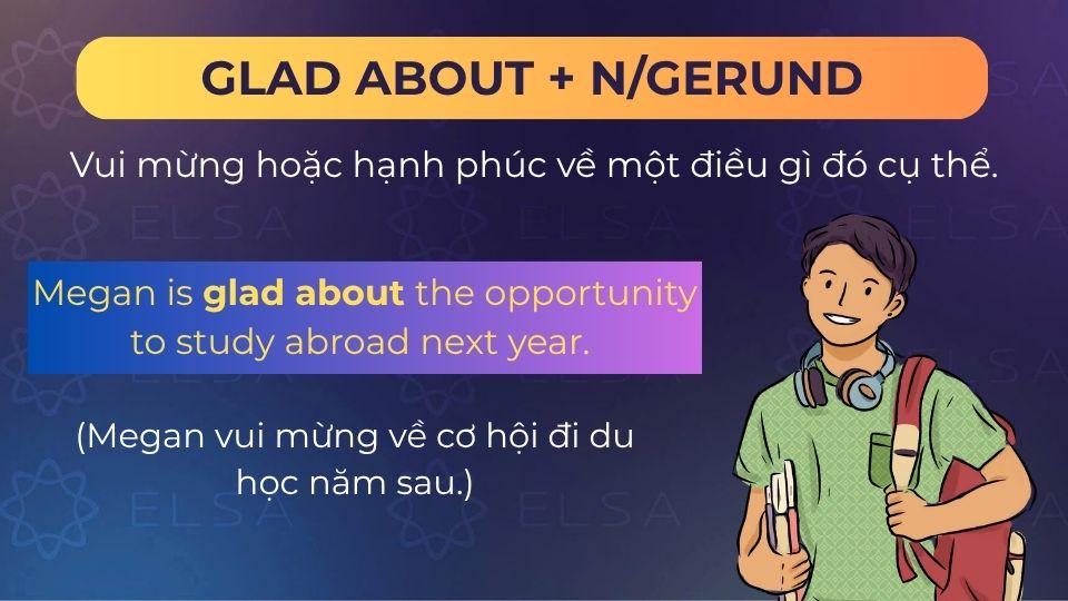 Câu ví dụ glad about