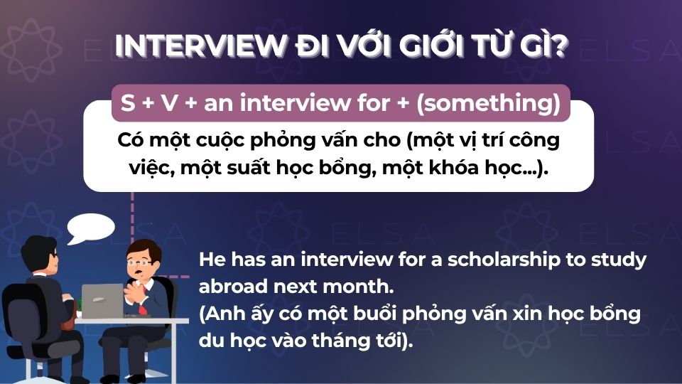 Cấu trúc câu interview đi với giới từ for