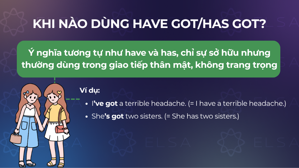 Trường hợp dùng have got/ has got