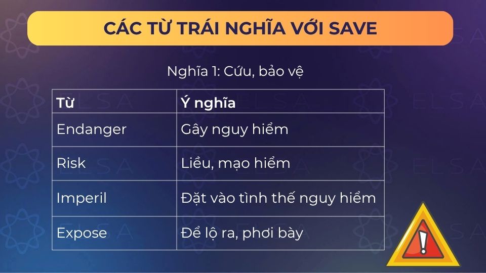 Từ trái nghĩa với save mang nghĩa cứu