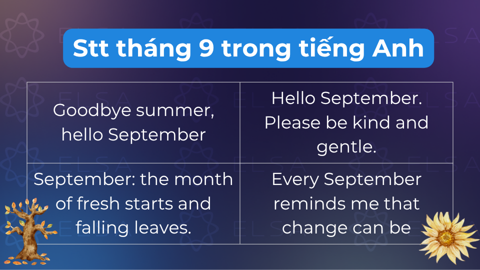 Các stt tháng 9 hay trong tiếng Anh Các stt tháng 9 hay trong tiếng Anh