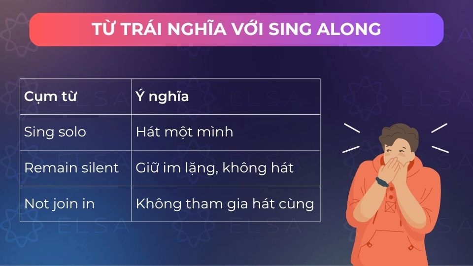 Một số từ trái nghĩa với sing along