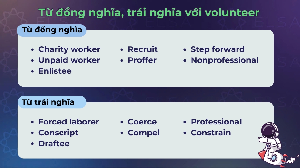 Một số từ đồng nghĩa và trái nghĩa với volunteer