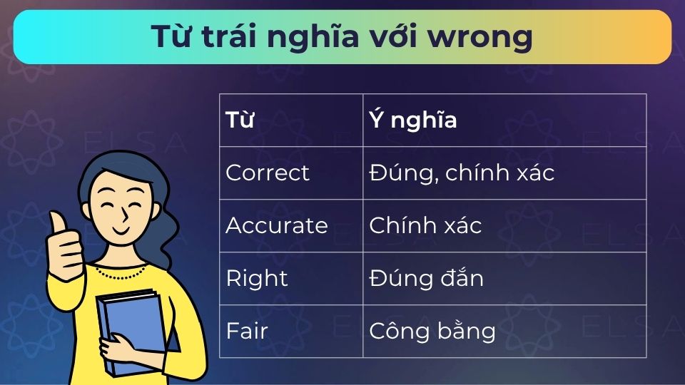 Từ trái nghĩa với wrong