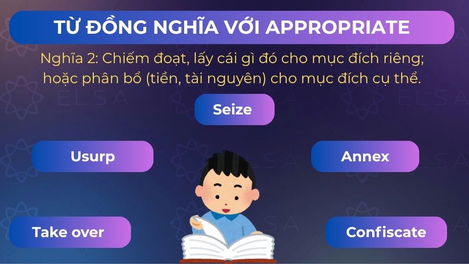 Các từ đồng nghĩa với appropriate khi appropriate là động từ