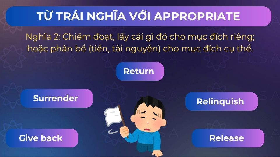 Các từ trái nghĩa với appropriate khi appropriate là động từ