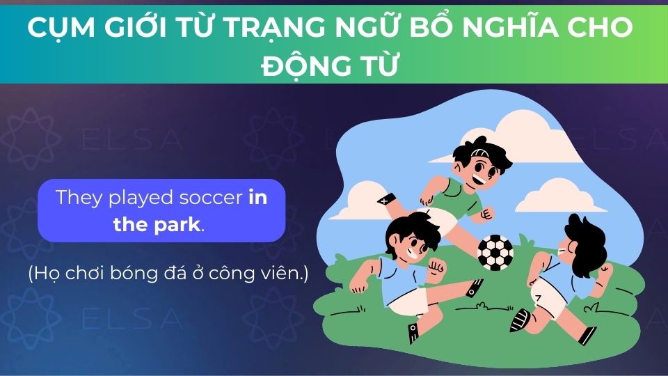 Câu ví dụ cụm giới từ trạng ngữ bổ nghĩa cho động từ