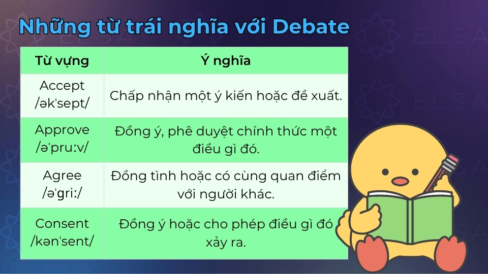 Các từ vựng trái nghĩa với debate Các từ vựng trái nghĩa với debate