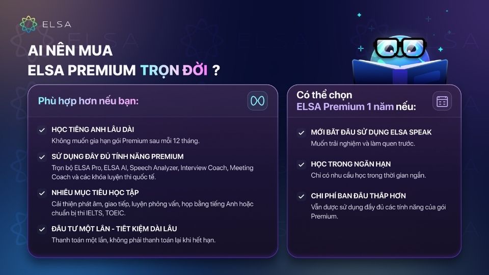 Bạn cần cân nhắc một số yếu tố trước khi quyết định mua ELSA Premium Trọn Đời hay 1 năm Bạn cần cân nhắc một số yếu tố trước khi quyết định mua ELSA Premium Trọn Đời hay 1 năm