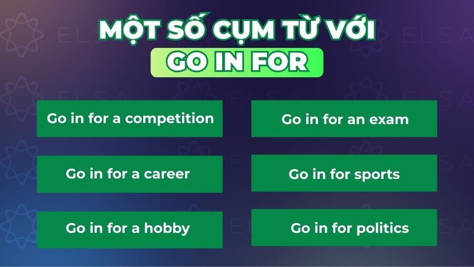 Các cụm từ đi với go in for