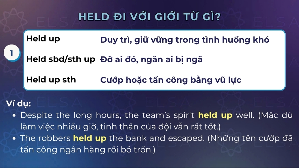 Cách dùng của cấu trúc held up Cách dùng của cấu trúc held up