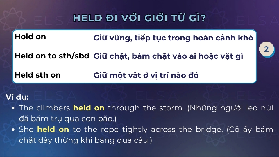 Cấu trúc và ý nghĩa khi held đi cùng với on Cấu trúc và ý nghĩa khi held đi cùng với on