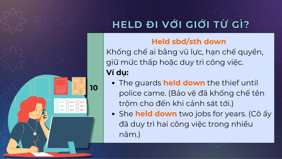 Cấu trúc và ý nghĩa khi held đi cùng với down Cấu trúc và ý nghĩa khi held đi cùng với down